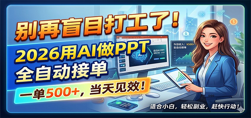 别再盲目打工了！2026用AI做PPT全自动接单，一单5张+，当天见效！-时光云网创