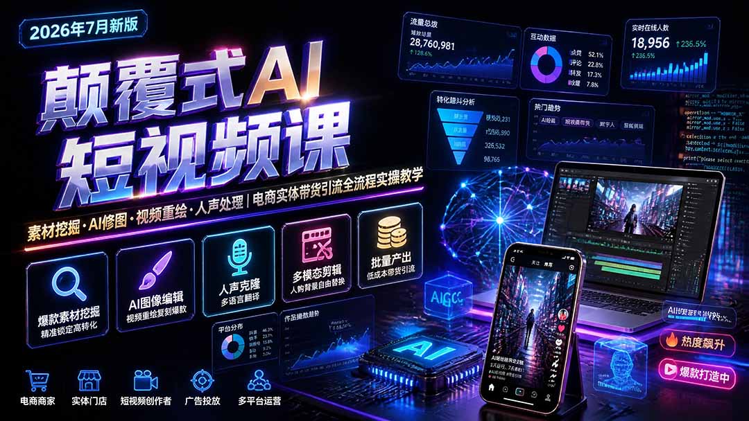 颠覆式AI短视频课|素材挖掘,AI修图,视频重绘,人声处理|电商实体带货引流全流程实操教学-时光云网创
