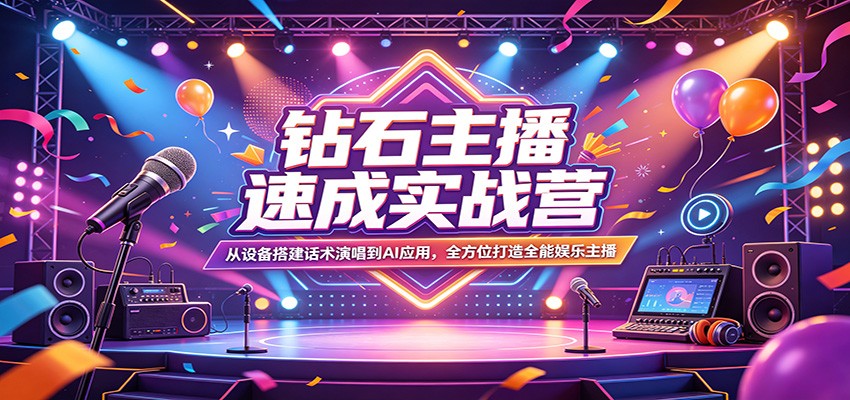 钻石主播速成实战营：从设备搭建话术演唱到AI应用，全方位打造全能娱乐主播-时光云网创