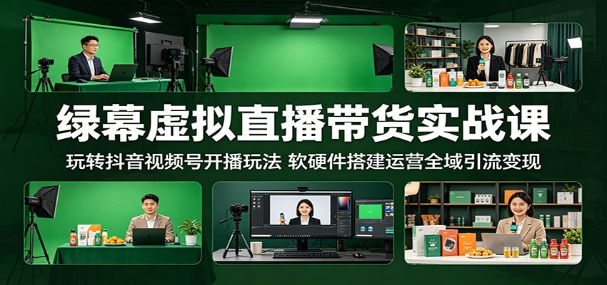 绿幕虚拟直播带货实战课：玩转抖音视频号开播玩法，软硬件搭建运营全域引流变现-时光云网创