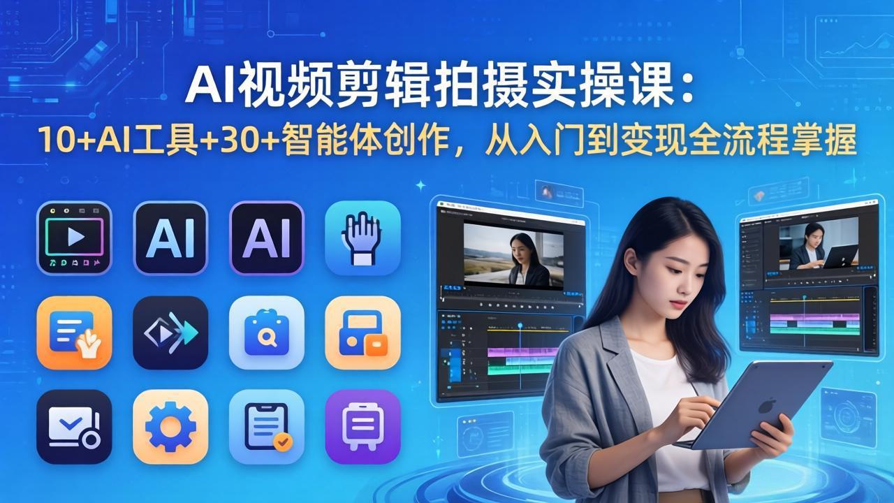 AI 视频剪辑拍摄实操课：10+AI工具+30+智能体创作，从入门到变现全流程掌握-时光云网创