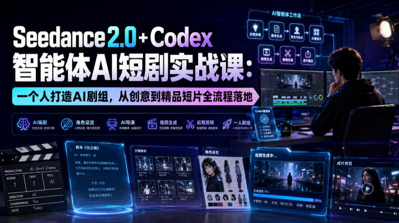 Seedance2.0+Codex智能体AI短剧实战课：一个人打造AI剧组，从创意到精品短片全流程-时光云网创