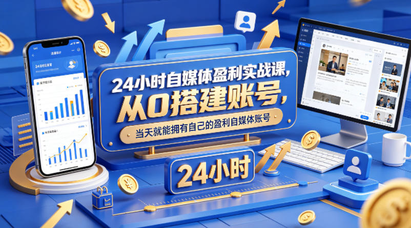 24小时自媒体盈利实战课，从0搭建账号，当天就能拥有自己的盈利自媒体账号-时光云网创