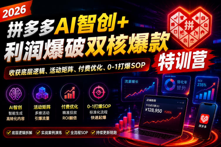 2026拼多多AI智创+利润爆破双核爆款特训营，收获底层逻辑、活动矩阵、付费优化、0-1打爆SOP(更新0727)-时光云网创