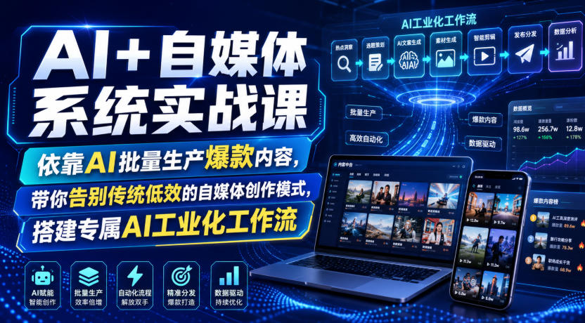 AI+自媒体系统实战课，依靠AI批量生产爆款内容，带你告别传统低效的自媒体创作模式，搭建专属AI工业化工作流-时光云网创