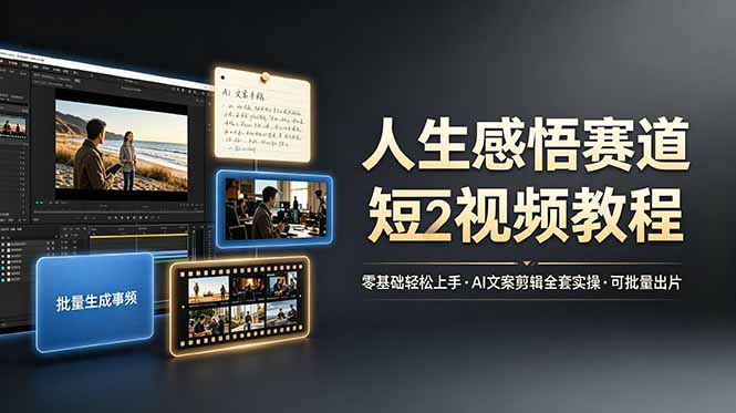 人生感悟赛道短视频教程，零基础轻松上手，AI文案剪辑全套实操可批量出片-时光云网创