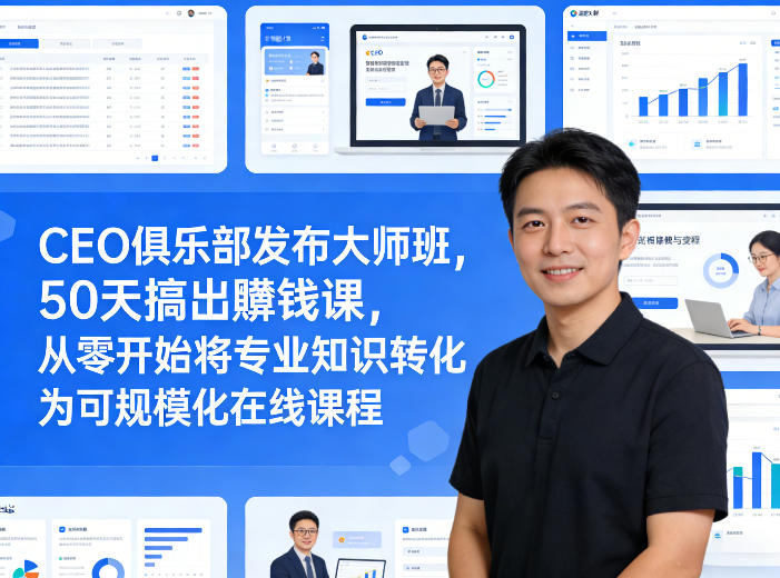 CEO俱乐部发布大师班，50天搞出賺钱课，从零开始将专业知识转化为可规模化在线课程-时光云网创