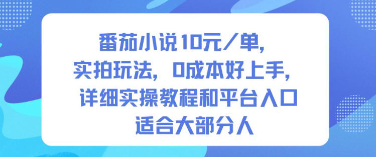 番茄小说10米每单，实拍玩法，0成本好上手，详细实操教程和平台入口适合大部分人-时光云网创