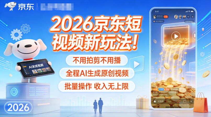 2026京东短视频新玩法！不用拍剪不用播，全程AI生成原创视频，批量操作收入无上限-时光云网创