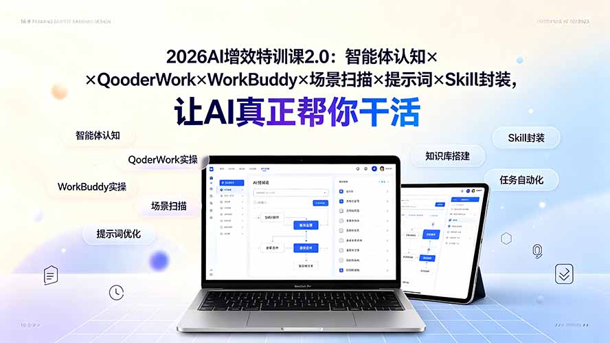 2026AI增效特训课2.0：智能体认知×QoderWork×WorkBuddy×场景扫描×提示词×Skill封装，让AI真正帮你干活-时光云网创