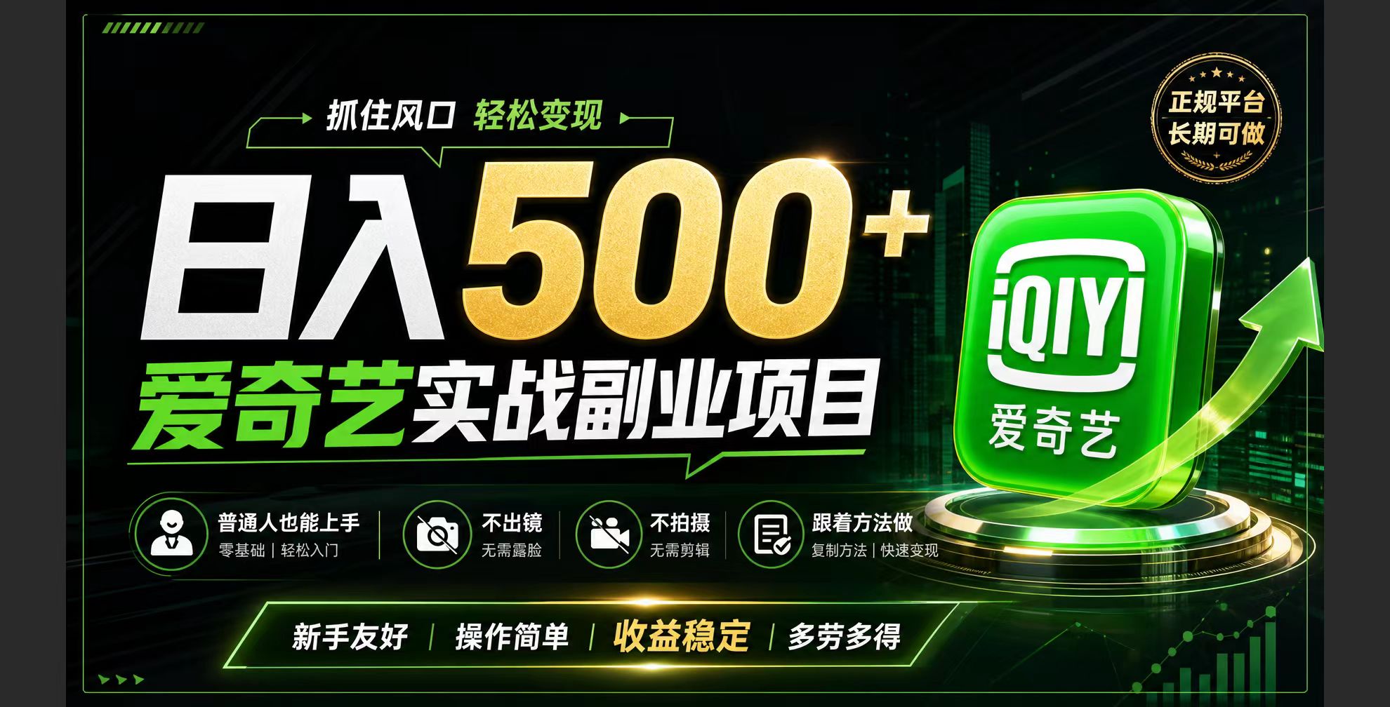 普通人必做的爱奇艺赛道变现!稳定日500+,翻身的机会真来了!抓住风口！-时光云网创