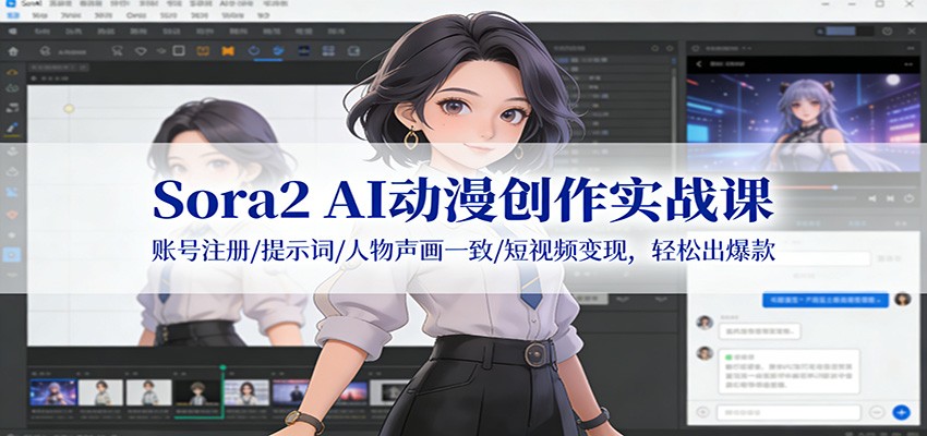 Sora2 AI动漫创作实战课：账号注册/提示词/人物声画一致/短视频变现，轻松出爆款-时光云网创