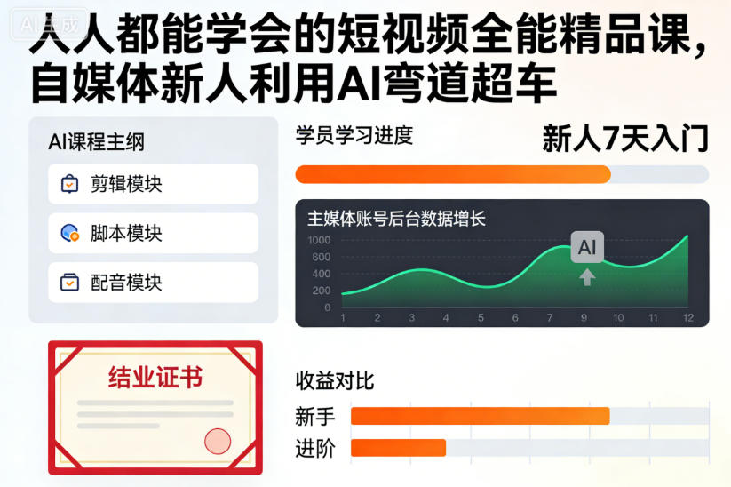 人人都能学会的短视频全能精品课，自媒体新人利用AI弯道超车-时光云网创