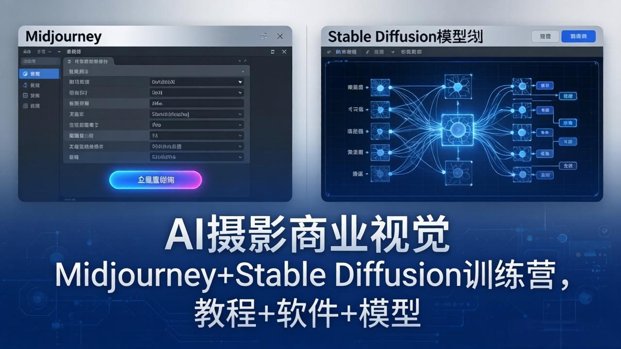 AI摄影商业视觉Midjourney+Stable Diffusion训练营，教程+软件+模型-时光云网创