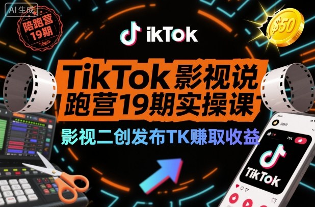 TikTok影视解说陪跑营19期实操课,影视二创发布TK賺取收益,万播收益50美金(更新)-时光云网创