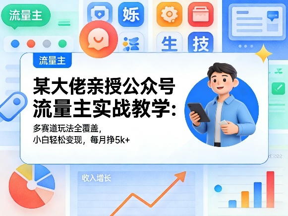 某大佬亲授公众号流量主实战教学：多赛道玩法全覆盖，小白轻松变现，每月多挣5k+-时光云网创