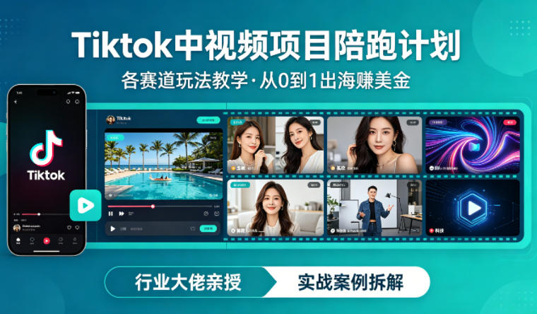 某大佬的Tiktok中视频项目陪跑，涵盖TK各个赛道玩法教学，从0到1出海賺美金-时光云网创