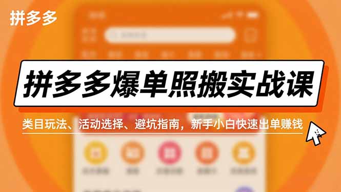 拼多多爆单照搬实战课，类目玩法、活动选择、避坑指南，新手小白快速出单赚钱-时光云网创