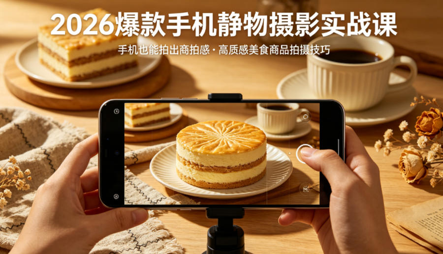 2026爆款手机静物摄影实战课，手机也能拍出商拍感，学会拍出高质感美食商品-时光云网创