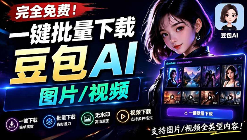 Github最新发布！一键批量下载豆包AI无水印图片/视频，简单易用，自动解析提示词-时光云网创