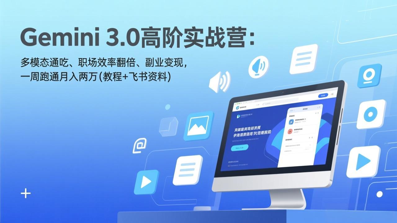 Gemini 3.0高阶实战营：多模态通吃、职场效率翻倍、副业变现，一周跑通月入两万(教程+飞书资料-时光云网创