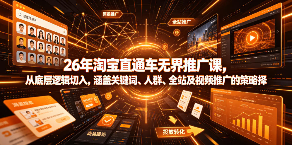 26年淘宝直通车无界推广课，从底层逻辑切入，涵盖关键词、人群、全站及视频推广的策略选择-时光云网创