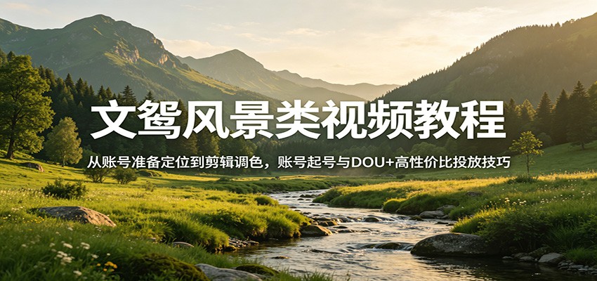 文鸳风景类视频教程：从账号准备定位到剪辑调色，账号起号与DOU+高性价比投放技巧-时光云网创