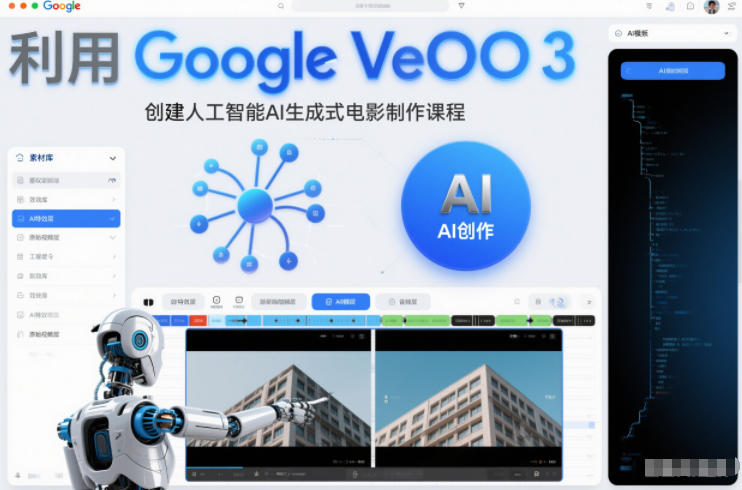 利l用Google Veo 3创建人工智能AI生成式电影制作课程，使用人工智能的力量创建令人惊叹的视频-时光云网创