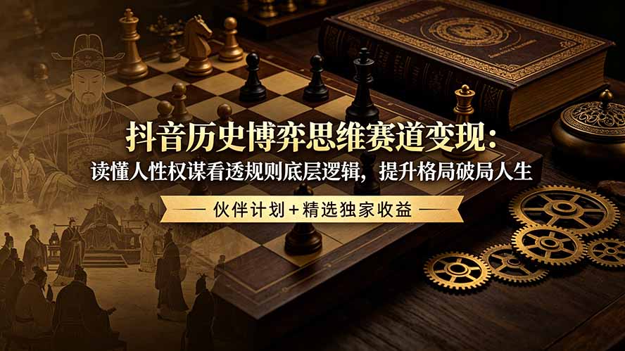 抖音历史博弈思维赛道变现：读懂人性权谋看透规则底层逻辑，提升格局破局人生，伙伴计划+精选独家收益-时光云网创