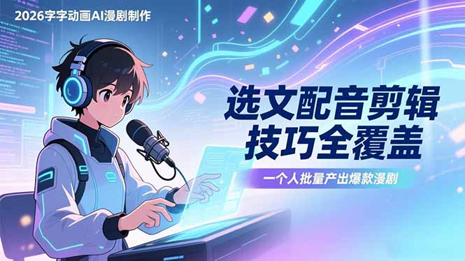 2026字字动画AI漫剧制作-1期，选文配音剪辑技巧全覆盖，一个人就能批量产出爆款漫剧-时光云网创