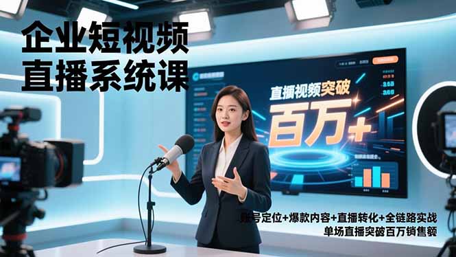 企业短视频直播系统课，账号定位+爆款内容+直播转化+全链路实战，单场直播突破百万销售额-时光云网创