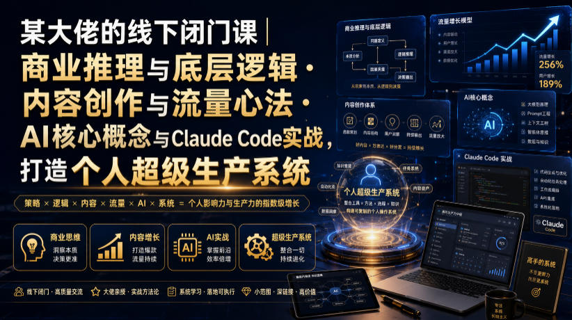 某大佬的线下闭门课｜商业推理与底层逻辑・内容创作与流量心法・AI核心概念与Claude Code实战，打造个人超级生产系统【录音+图片】-时光云网创
