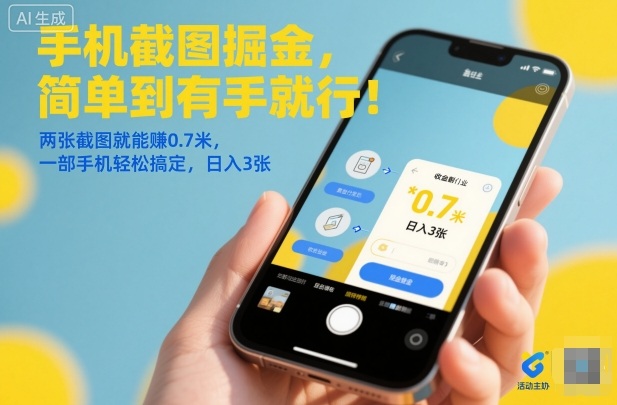 手机截图掘金，简单到有手就行！两张截图就能賺0.7米，一部手机轻松搞定，日入3张【揭秘】-时光云网创