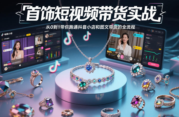 首饰短视频带货实战，从0到1带你跑通抖音小店和图文带货的全流程-时光云网创