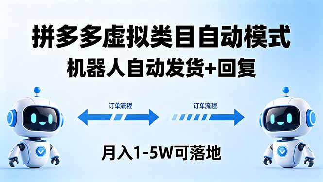 多多虚拟类目自动模式，机器人自动发货 + 回复，月入 1-5W 可落地-时光云网创
