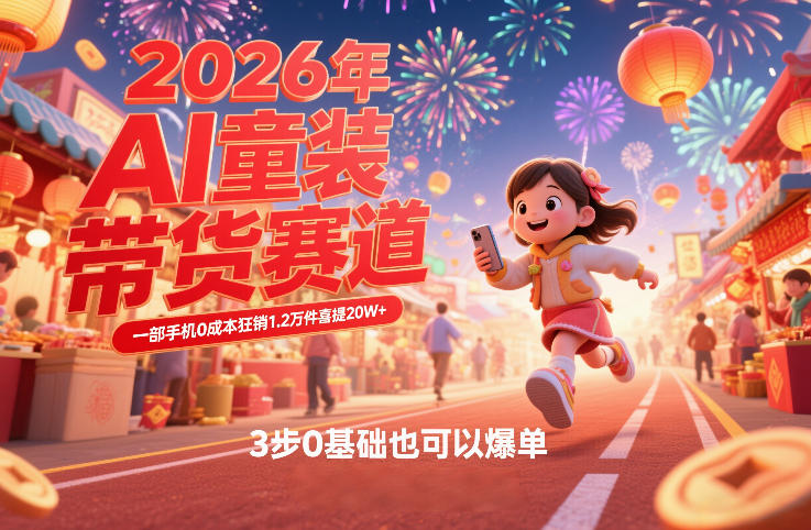 AI童装新春带货赛道，一部手机0成本狂销1.2万件喜提20W+，3步0基础也可以爆单-时光云网创