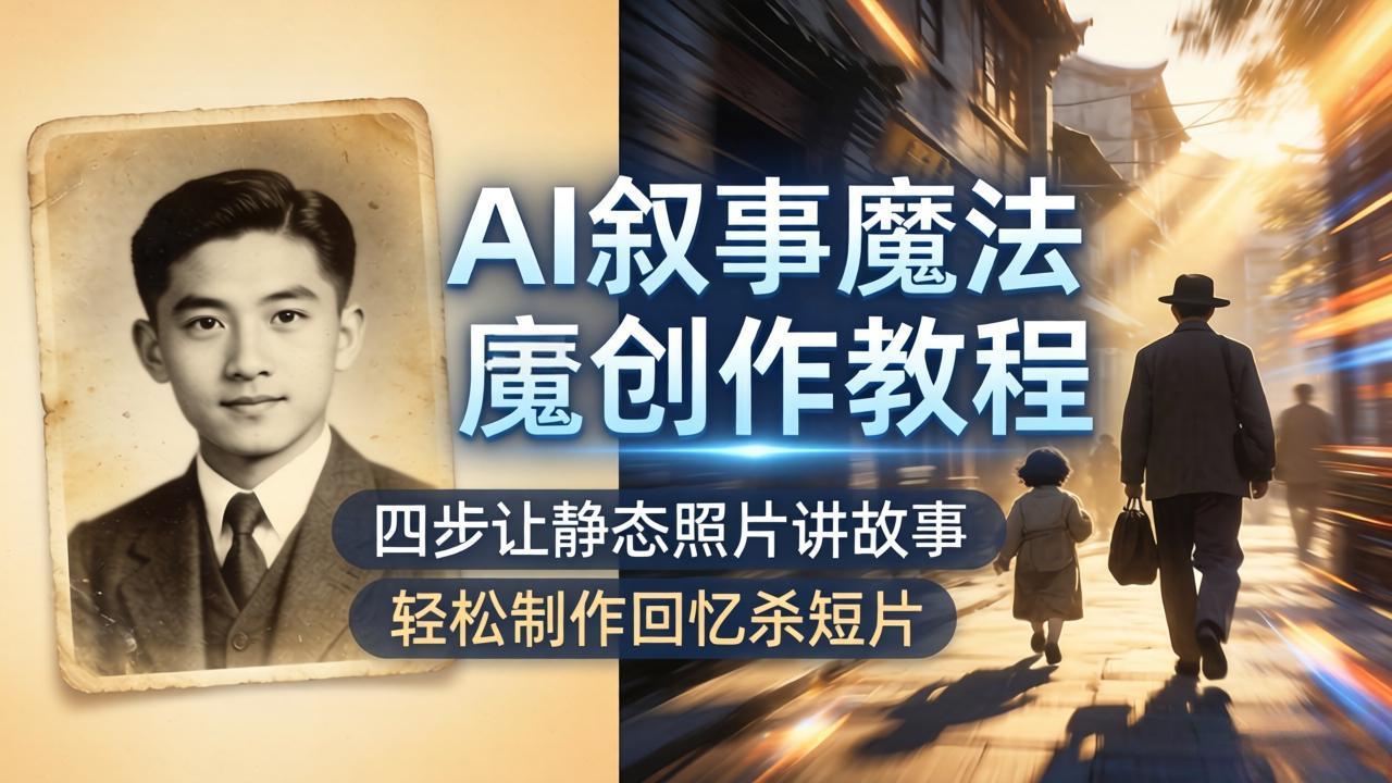 AI叙事魔法创作教程，四步让静态照片讲故事，老照片修复加动态特效，轻松制作回忆杀短片-时光云网创