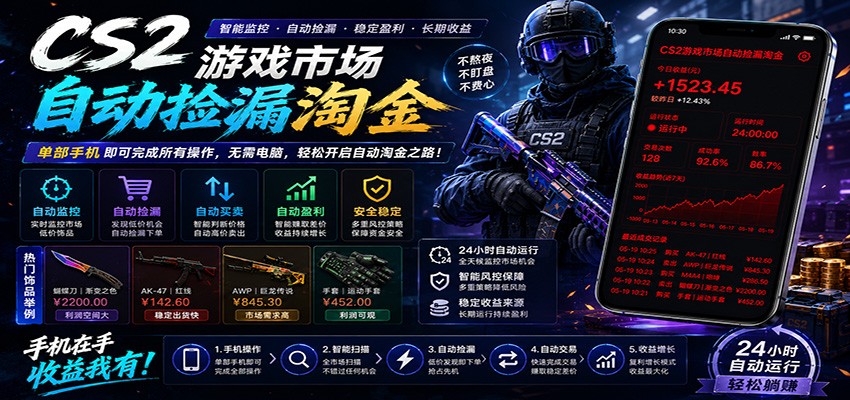 CSGO挂机捡漏项目通过利用游戏饰品交易机制，结合薄凉软件辅助捡漏，实现盈利-时光云网创