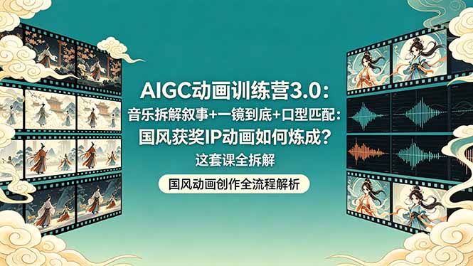 AIGC动画训练营3.0：音乐拆解叙事+一镜到底+口型匹配：国风获奖IP动画如何炼成？这套课全拆解-时光云网创