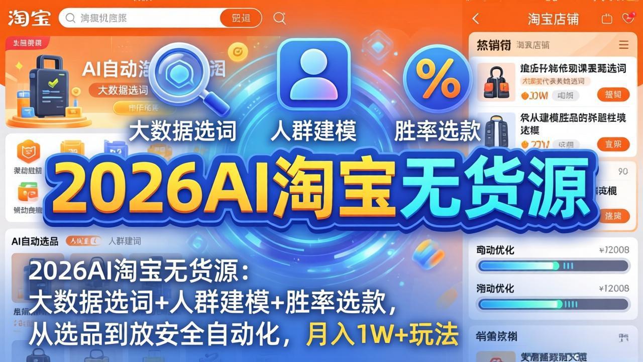 2026AI淘宝无货源-4月更新：大数据选词+人群建模+胜率选款，从选品到放大全自动化，月入1W+玩法-时光云网创