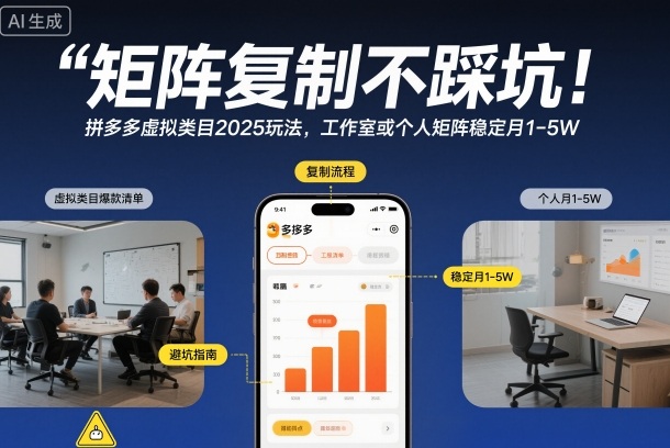 矩阵复制不踩坑!拼多多虚拟类目2025玩法,工作室或者个人矩阵稳定月1-5W【揭秘】-时光云网创