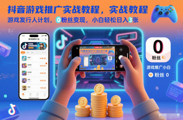 抖音游戏推广实战教程,游戏发行人计划,0粉丝变现,小白轻松日入3张-时光云网创