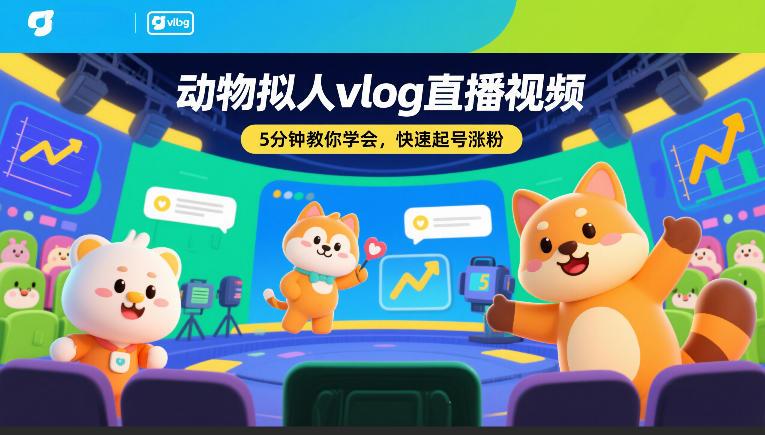 动物拟人vlog直播视频，5分钟教你学会，快速起号涨粉-时光云网创