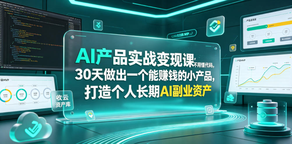 AI产品实战变现课，不用懂代码，30天做出一个能賺钱的小产品，打造个人长期AI副业资产-时光云网创