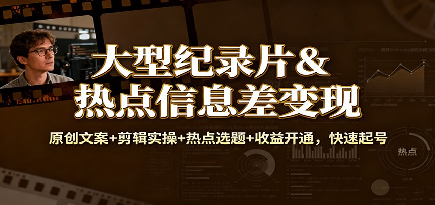 大型纪录片&热点信息差变现:原创文案+剪辑实操+热点选题+收益开通,快速起号-时光云网创