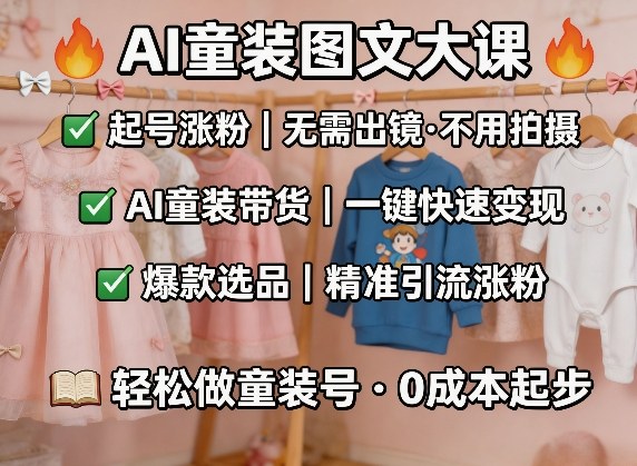 AI童装图文剪辑，某社群童装图文大课，起号涨粉、AI童装带货、爆款选品，无需出镜和拍摄-时光云网创