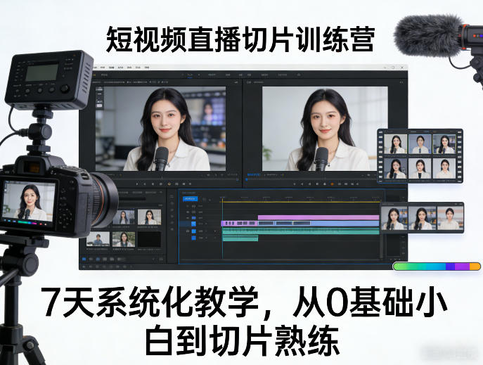 短视频直播切片训练营，7天系统化教学，从0基础小白到切片熟练-时光云网创