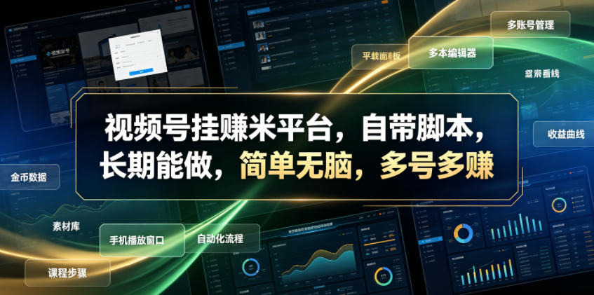 视频号挂賺米平台，自带脚本，长期能做，简单无脑，多号多賺【揭秘】-时光云网创