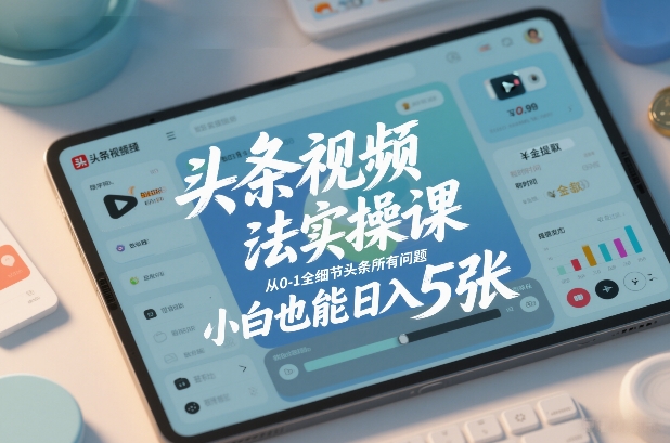 头条视频玩法实操课，从0-1全细节头条所有问题，小白也能日入5张-时光云网创