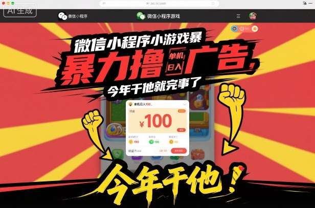 微信小程序小游戏暴力撸广告,单机日入100,今年干他就完事了-时光云网创